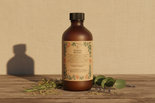 36 Herbs Shampoo – Back View | Purely Bare