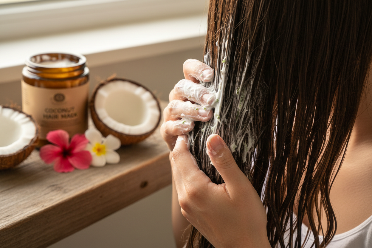 Coconut Hair Mask – Applied on Hair | Purely Bare